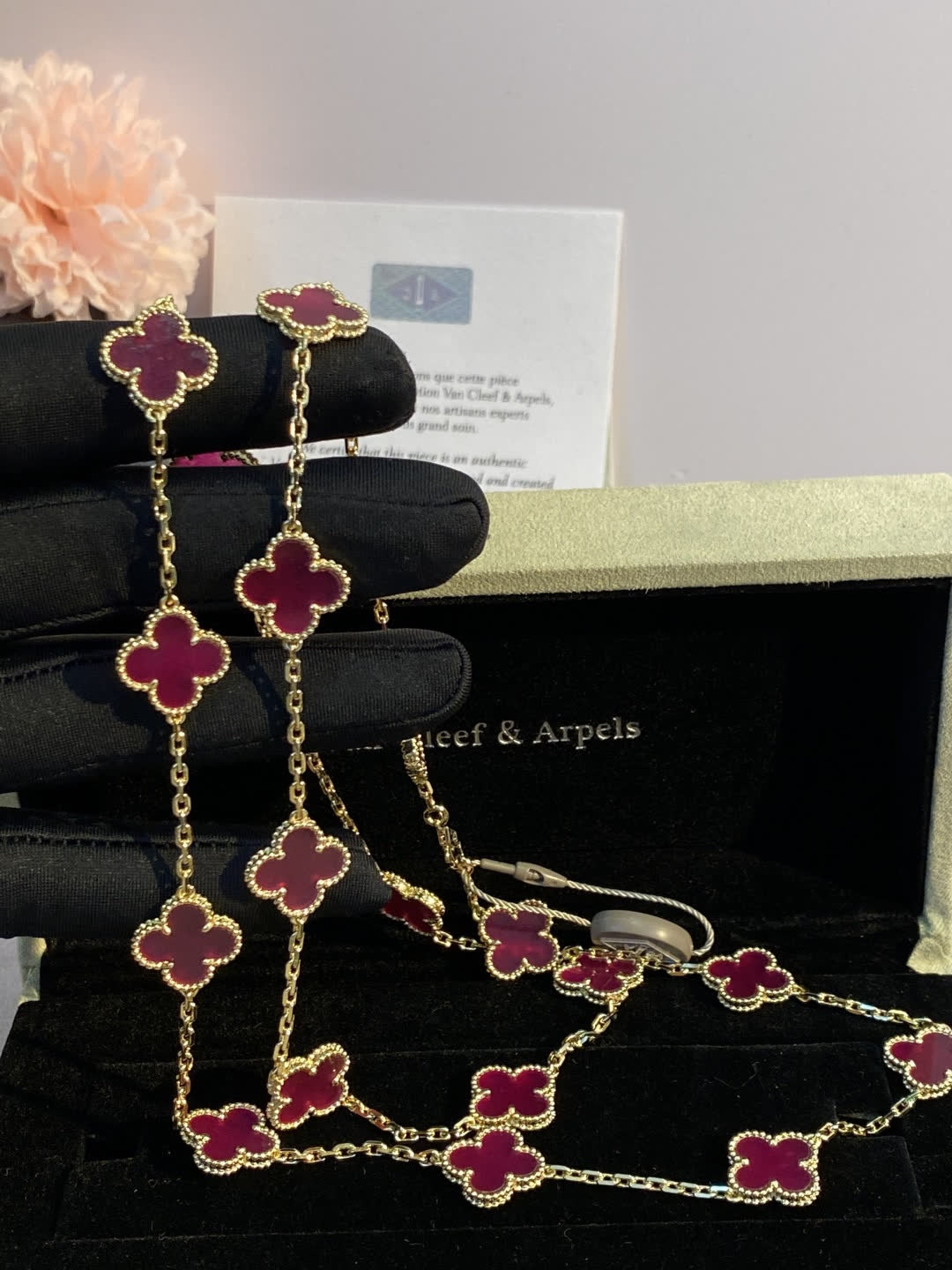 Van Cleef & Arpels Vintage Alhambra 18K Yellow Gold Ruby Necklace
